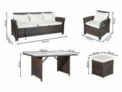 Saldosystocks Comedores De Jardín|Sofa + Mesa + 2 Sillones+ 2 pufs de Ratan PE. Muebles de Jardin y Terraza, Marron