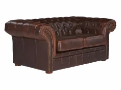 Vente-unique Sofa 3+2 plazas chesterfield de piel envejecida CLOTAIRE Marru00f3n chocolate