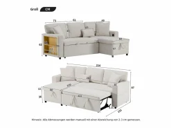 Sofa cama esquina 214x131x87cm estilo moderno con puerto USB y almacenaje tela terciopelo perfecto para salon^ Best