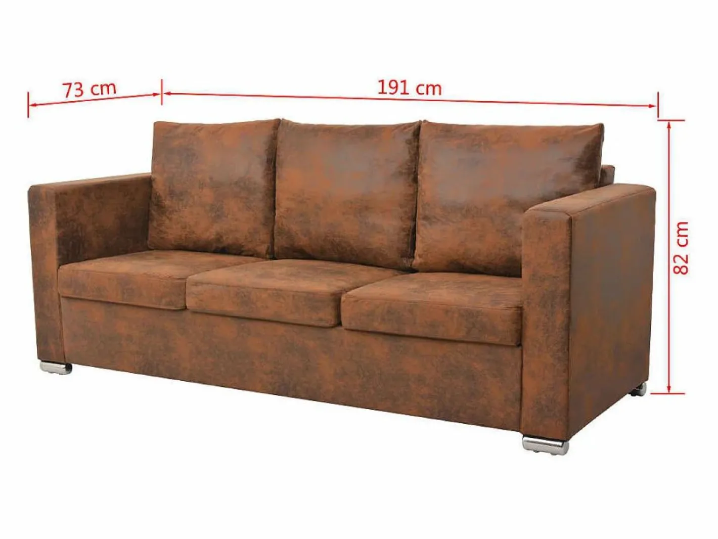 Sofa de 3 plazas 191x73x82 cm piel de ante artificial^Clicnbuy Sale