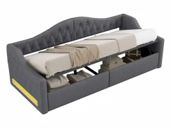 Sofá-cama acolchado 90×200 cm - con tira LED luminosa - compartimento de almacenamiento - con somier de láminas -^ModernLuxe Sale