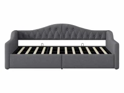 Sofá-cama acolchado 90×200 cm - con tira LED luminosa - compartimento de almacenamiento - con somier de láminas -^ModernLuxe Sale