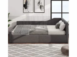 ModernLuxe Sofá-cama acolchado 140×200 cm - con espacio de almacenamiento - con somier de láminas - MDF+lino - Gris Discount