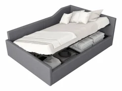 ModernLuxe Sofá-cama acolchado 140×200 cm - con espacio de almacenamiento - con somier de láminas - MDF+lino - Gris Discount