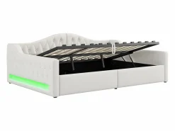 ModernLuxe Sofá-cama acolchado 140×200 cm - con tira luminosa LED - almacenamiento - con somier de láminas - Beige Discount