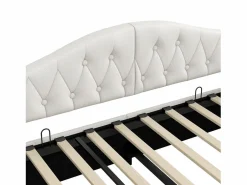 ModernLuxe Sofá-cama acolchado 140×200 cm - con tira luminosa LED - almacenamiento - con somier de láminas - Beige Discount