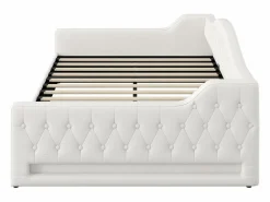 ModernLuxe Sofá-cama acolchado 140×200 cm - con tira luminosa LED - almacenamiento - con somier de láminas - Beige Discount