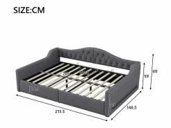 ModernLuxe Sofá-cama acolchado 140×200 cm - con tira LED luminosa - compartimento de almacenamiento - con somier de láminas - Gris Best