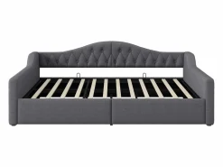 ModernLuxe Sofá-cama acolchado 140×200 cm - con tira LED luminosa - compartimento de almacenamiento - con somier de láminas - Gris Best