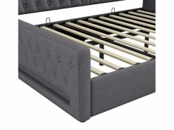 ModernLuxe Sofá-cama acolchado 140×200 cm - con tira LED luminosa - compartimento de almacenamiento - con somier de láminas - Gris Best