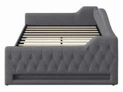 ModernLuxe Sofá-cama acolchado 140×200 cm - con tira LED luminosa - compartimento de almacenamiento - con somier de láminas - Gris Best