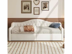 Sofá-cama acolchado 90×200 cm - con tira luminosa LED - almacenamiento - con somier de láminas -^ModernLuxe Best