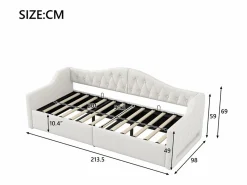 Sofá-cama acolchado 90×200 cm - con tira luminosa LED - almacenamiento - con somier de láminas -^ModernLuxe Best