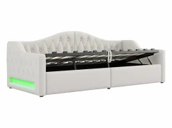 Sofá-cama acolchado 90×200 cm - con tira luminosa LED - almacenamiento - con somier de láminas -^ModernLuxe Best