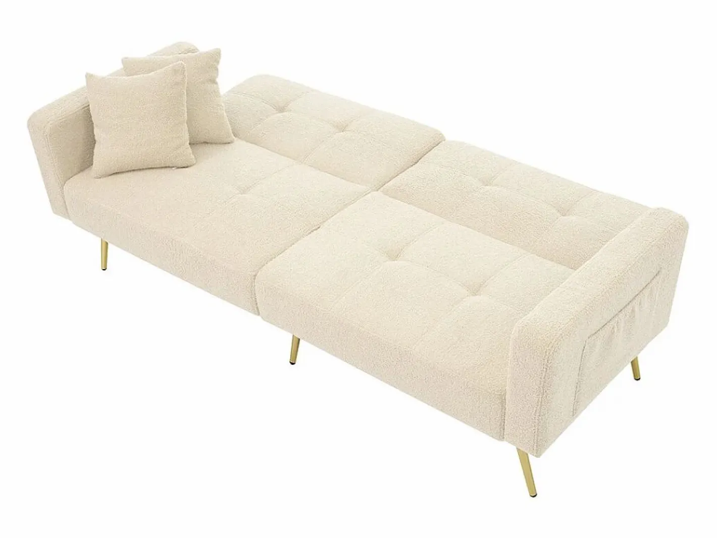 Sofá-cama con función de cama, ángulo ajustable, patas doradas, con cojines y bolsillos de almacenamiento laterales,^KOMHTOM Sale