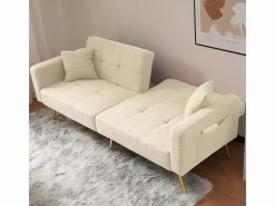 Sofá-cama con función de cama, ángulo ajustable, patas doradas, con cojines y bolsillos de almacenamiento laterales,^KOMHTOM Sale