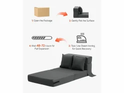 Sofá-Cama Plegable SucceBuy, 3 en 1 Plegable con 2 Almohadas, Gris Oscuro, Individual Gris antracita Sale