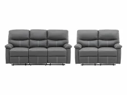 Vente-unique Conjunto Sofás|Sofás 3+2 relax: manual de piel sintética pespuntes blancos CANBY