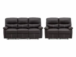 Vente-unique Conjunto Sofás|Sofás 3+2 relax: manual de piel sintética marrón pespuntes beige CANBY