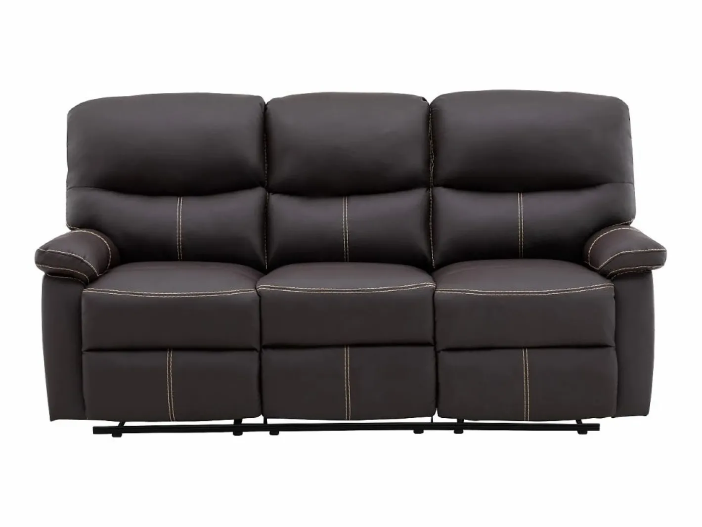 Vente-unique Conjunto Sofás|Sofás 3+2 relax: manual de piel sintética marrón pespuntes beige CANBY