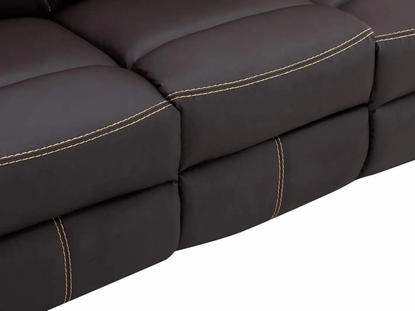 Vente-unique Conjunto Sofás|Sofás 3+2 relax: manual de piel sintética marrón pespuntes beige CANBY