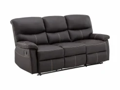 Vente-unique Conjunto Sofás|Sofás 3+2 relax: manual de piel sintética marrón pespuntes beige CANBY
