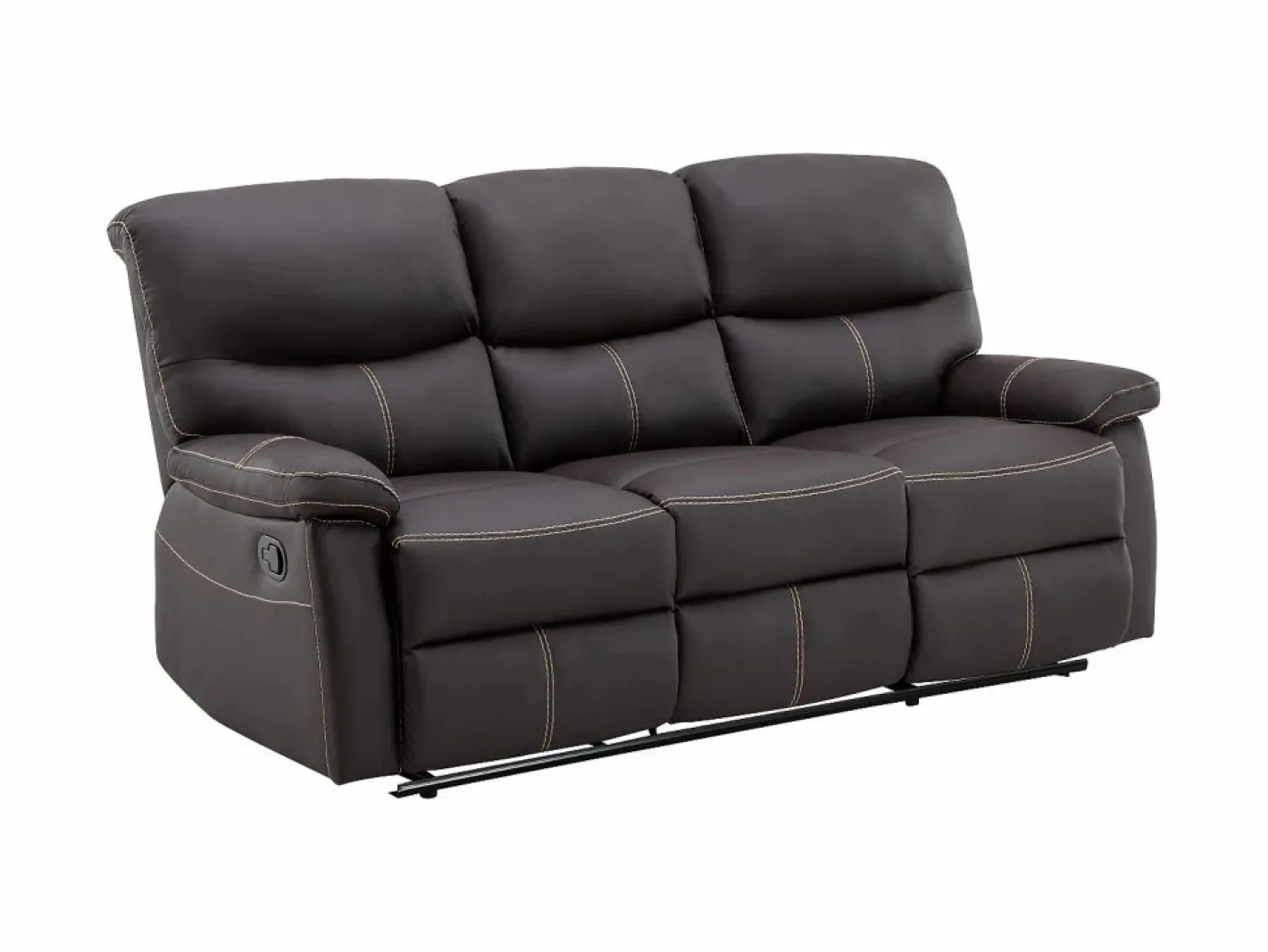 Vente-unique Conjunto Sofás|Sofás 3+2 relax: manual de piel sintética marrón pespuntes beige CANBY