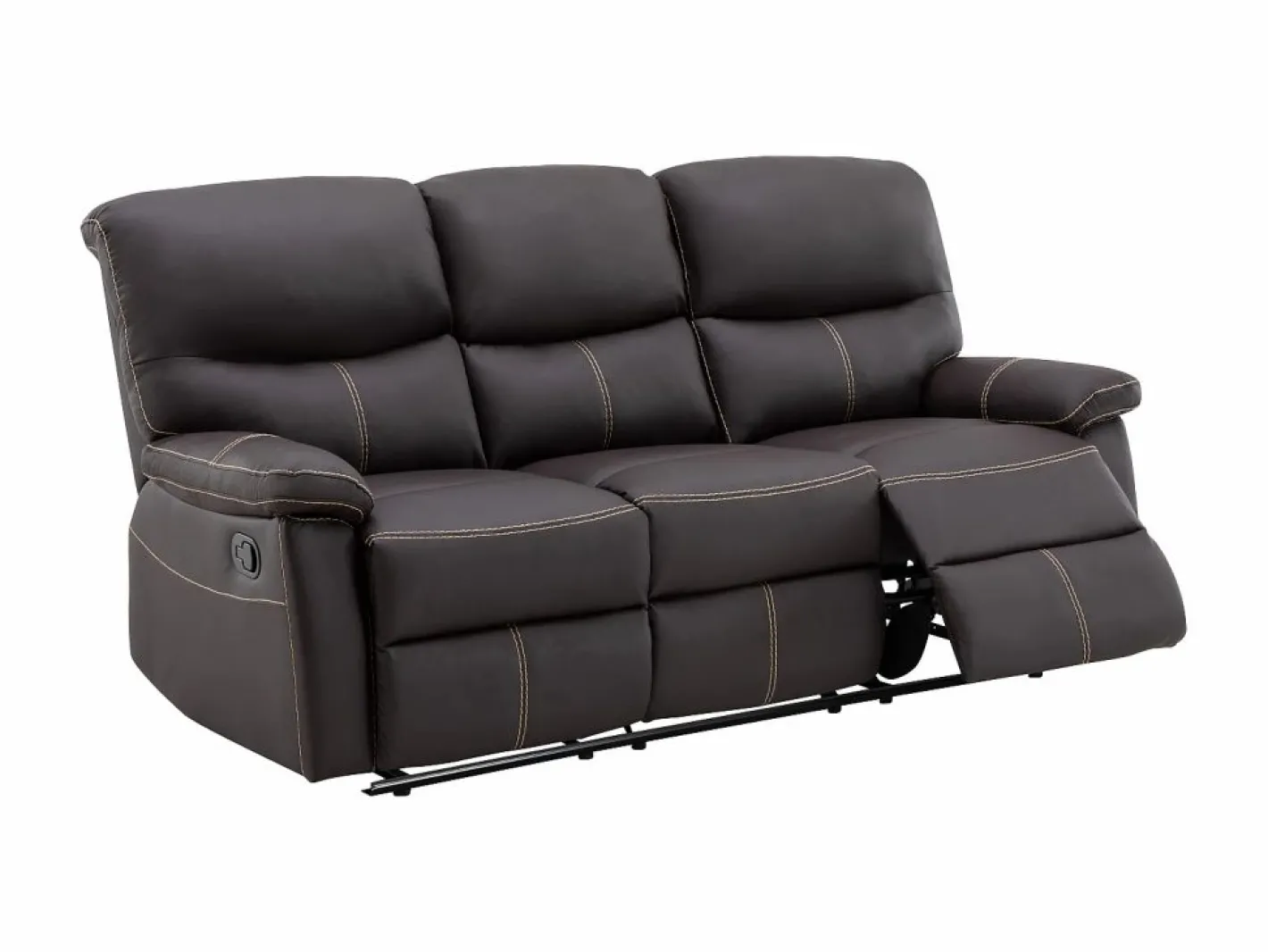 Vente-unique Conjunto Sofás|Sofás 3+2 relax: manual de piel sintética marrón pespuntes beige CANBY