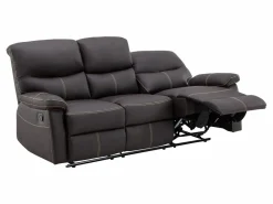 Vente-unique Conjunto Sofás|Sofás 3+2 relax: manual de piel sintética marrón pespuntes beige CANBY