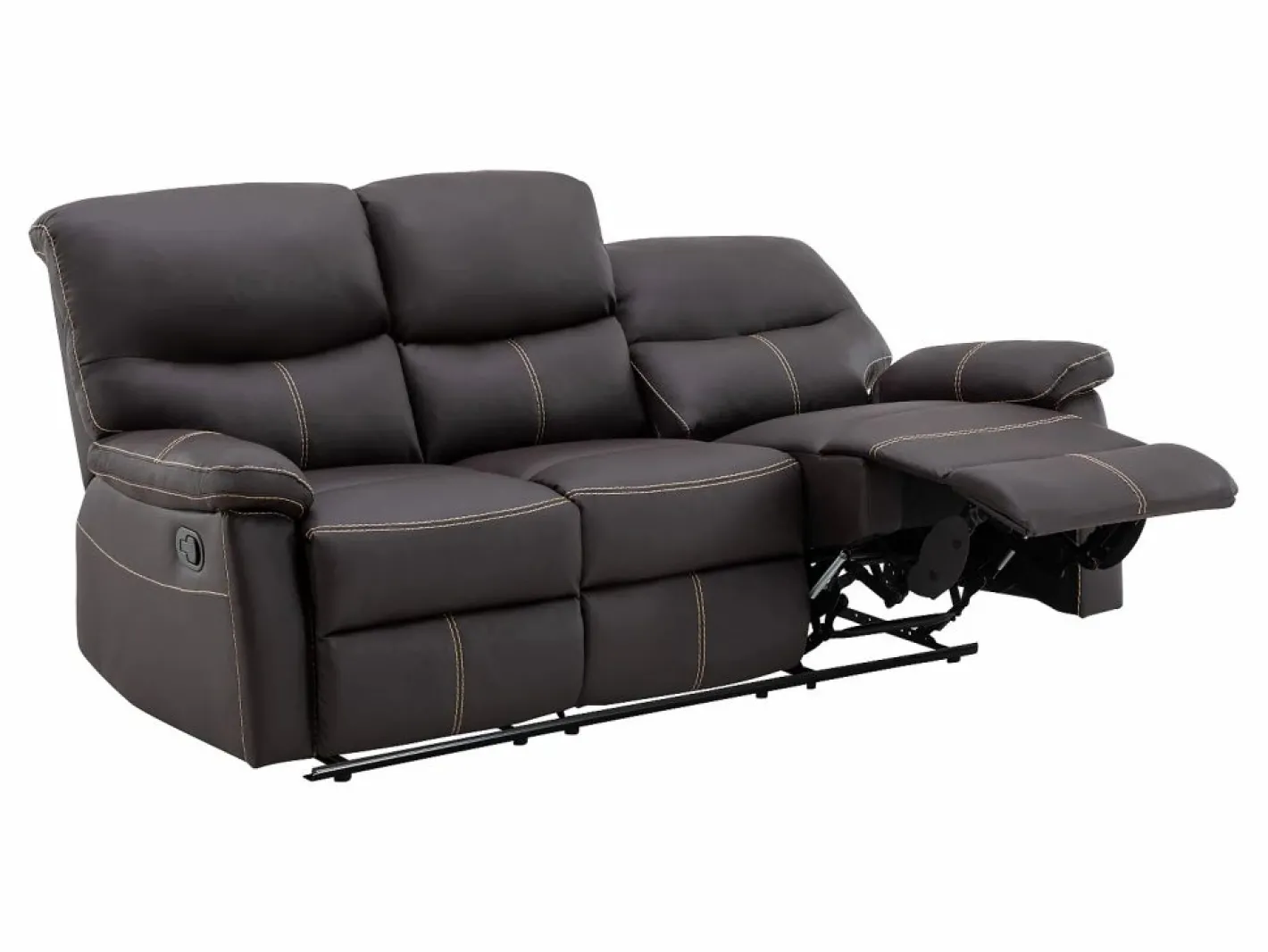 Vente-unique Conjunto Sofás|Sofás 3+2 relax: manual de piel sintética marrón pespuntes beige CANBY