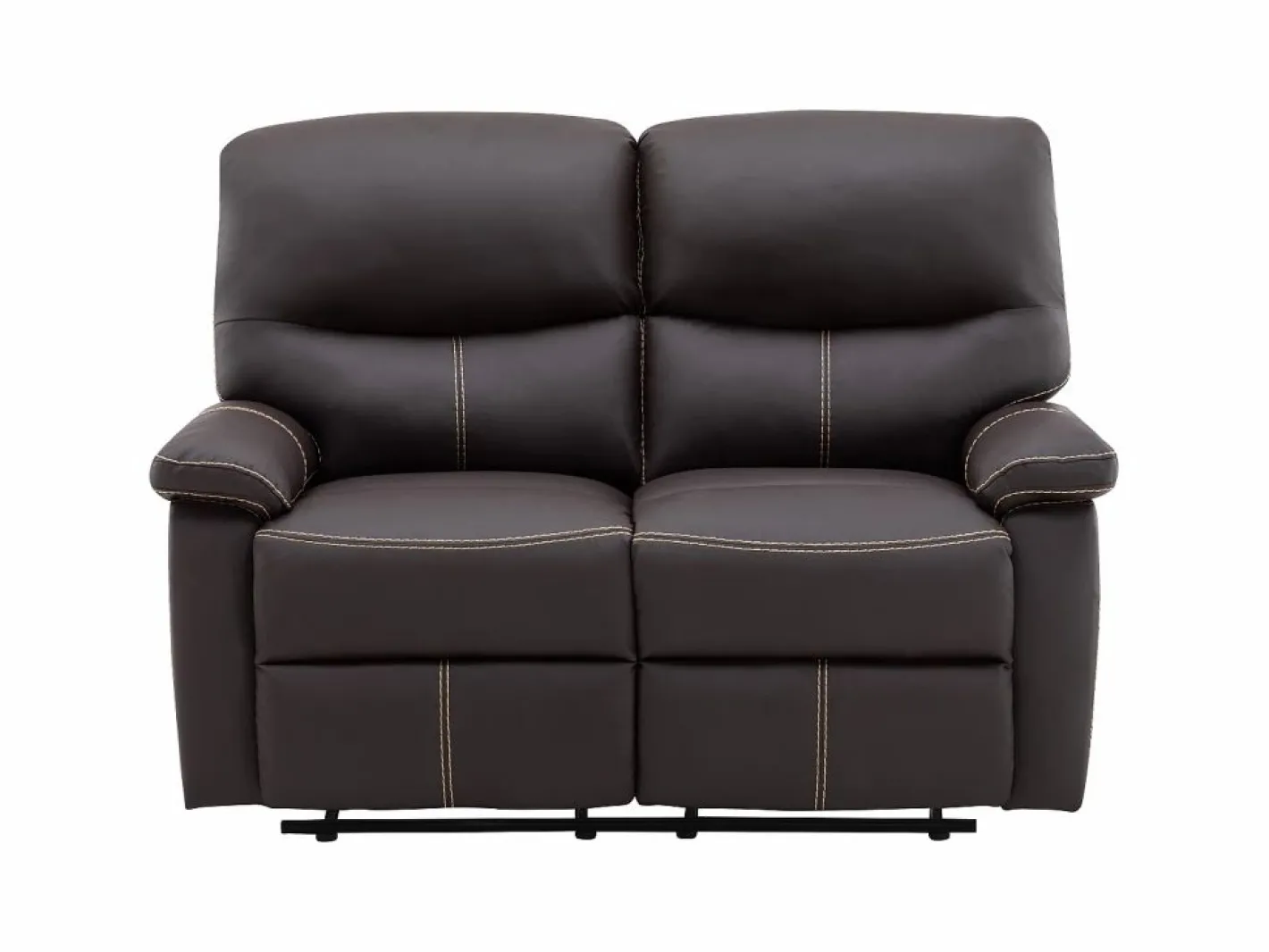 Vente-unique Conjunto Sofás|Sofás 3+2 relax: manual de piel sintética marrón pespuntes beige CANBY