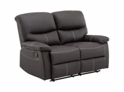 Vente-unique Conjunto Sofás|Sofás 3+2 relax: manual de piel sintética marrón pespuntes beige CANBY
