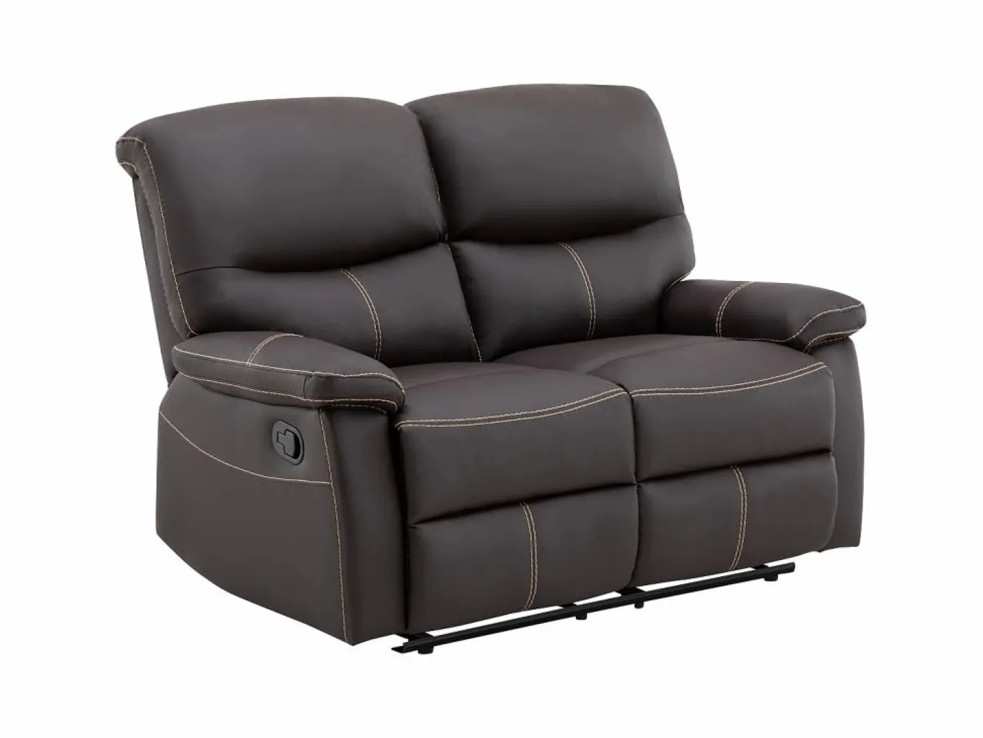 Vente-unique Conjunto Sofás|Sofás 3+2 relax: manual de piel sintética marrón pespuntes beige CANBY