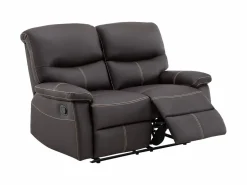 Vente-unique Conjunto Sofás|Sofás 3+2 relax: manual de piel sintética marrón pespuntes beige CANBY