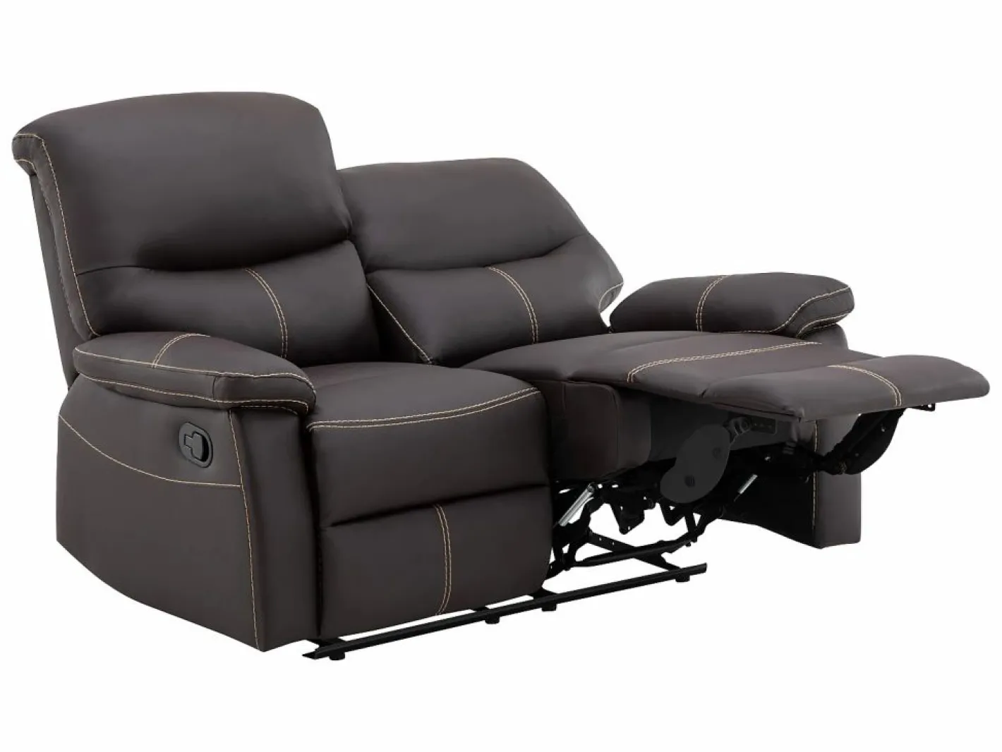 Vente-unique Conjunto Sofás|Sofás 3+2 relax: manual de piel sintética marrón pespuntes beige CANBY