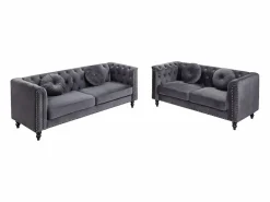 Vente-unique Conjunto Sofás|Sofás 3 y 2 plazas de terciopelo antracita TURNER