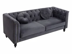 Vente-unique Conjunto Sofás|Sofás 3 y 2 plazas de terciopelo antracita TURNER