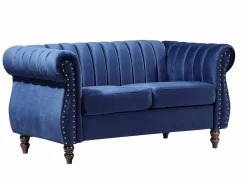 Vente-unique Sofás chesterfield 3+2 plazas de terciopelo Azul real TRUMBO Azul elu00e9ctrico