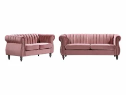 Vente-unique Conjunto Sofás|Sofás chesterfield de 3 y 2 plazas de terciopelo rosa antiguo TRUMBO