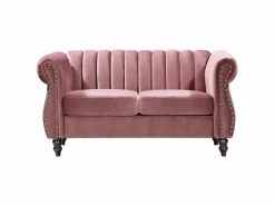Vente-unique Conjunto Sofás|Sofás chesterfield de 3 y 2 plazas de terciopelo rosa antiguo TRUMBO
