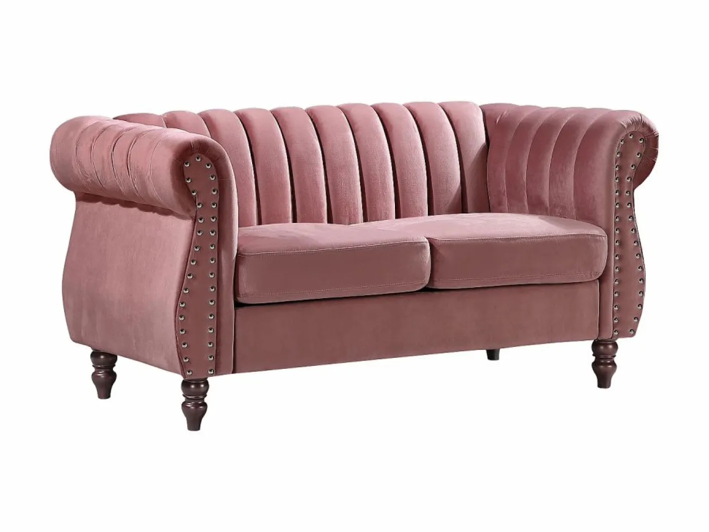 Vente-unique Conjunto Sofás|Sofás chesterfield de 3 y 2 plazas de terciopelo rosa antiguo TRUMBO