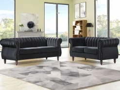 Vente-unique Conjunto Sofás|Sofás chesterfield de 3 y 2 plazas de terciopelo TRUMBO