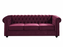 Vente-unique Sofás Chesterfield de terciopelo morado de 3 plazas y 2 plazas Granate
