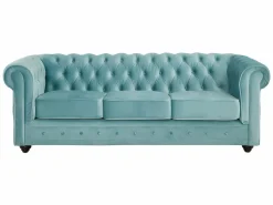 Vente-unique Sofás de 3 plazas, 2 plazas y un sillón de terciopelo azul pastel CHESTERFIELD Azul celeste Outlet