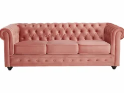 Sofás de 3 plazas, 2 plazas y un sillón de terciopelo rosa pastel CHESTERFIELD^Vente-unique Online