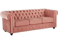 Sofás de 3 plazas, 2 plazas y un sillón de terciopelo rosa pastel CHESTERFIELD^Vente-unique Online