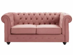Sofás de 3 plazas, 2 plazas y un sillón de terciopelo rosa pastel CHESTERFIELD^Vente-unique Online