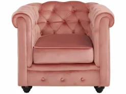 Sofás de 3 plazas, 2 plazas y un sillón de terciopelo rosa pastel CHESTERFIELD^Vente-unique Online