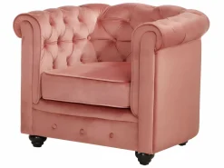 Sofás de 3 plazas, 2 plazas y un sillón de terciopelo rosa pastel CHESTERFIELD^Vente-unique Online