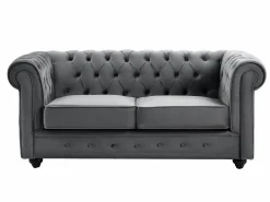 Sofás de 3 plazas, 2 plazas y un sillón de terciopelo antracita CHESTERFIELD^Vente-unique Outlet